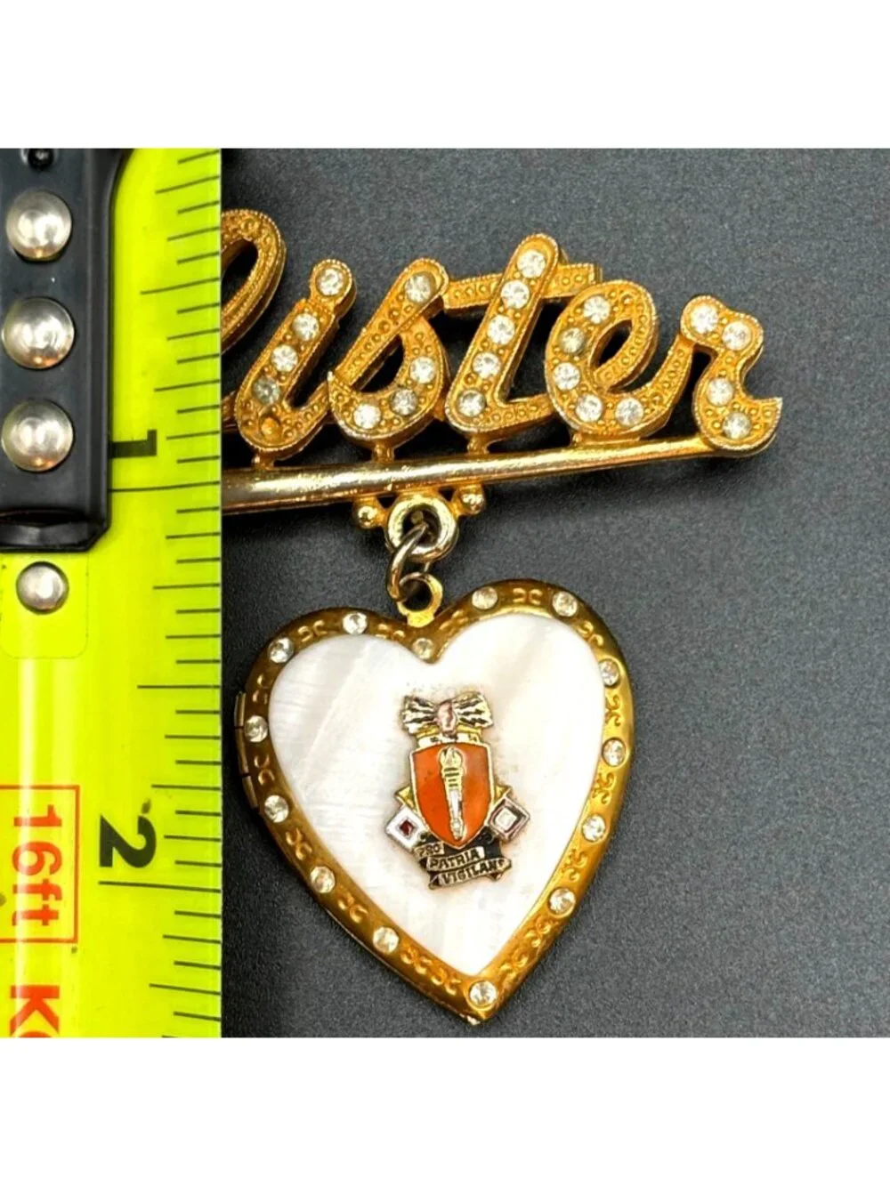 WWII Army Signal Corps Sweetheart Locket Brooch Pin Kinney Mother of Pearl